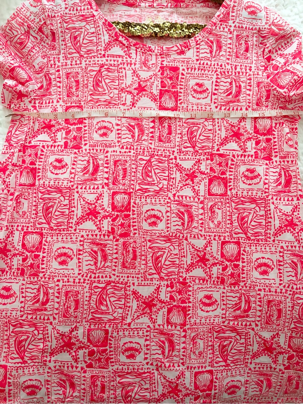 NWT Lilly Pulitzer Etta Scoop Neck Tee Mizner Red Seaside Harbour - Picture 8 of 9